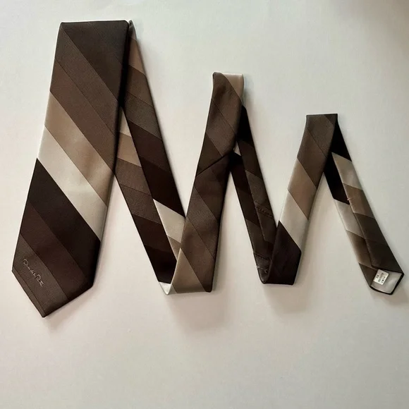 Vintage Oscar de la Renta Striped Brown-Tone Classic Tie - Picture 3 of 8